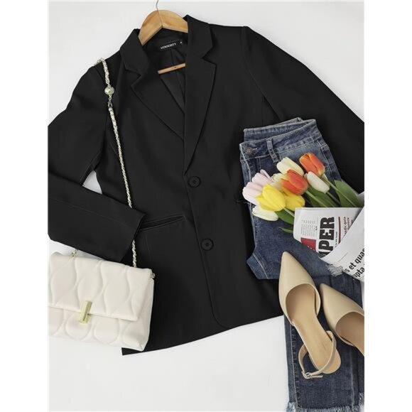 Women's 2024 Fall Casual Blazers Long Sleeve Lapel Open Front Button Work Blazer - Picture 5 of 7